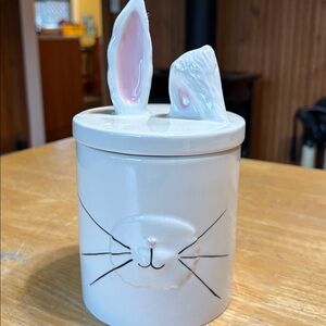 Magenta White Bunny Ear Ceramic Jar